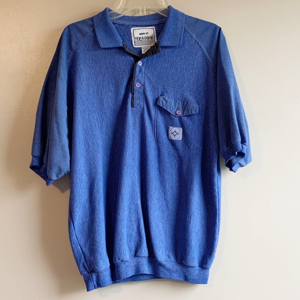 Vintage 1990s Hukapoo Blue Polo Short Sleeve Shirt Large